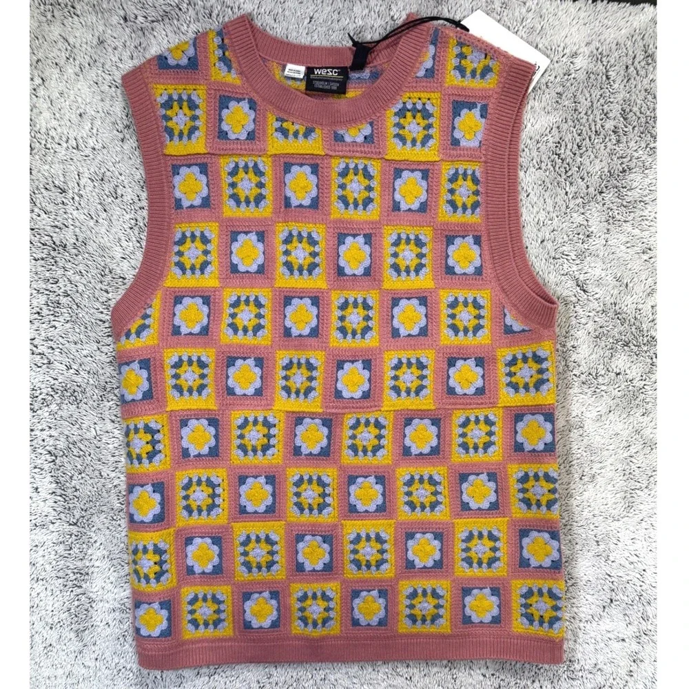 WeSC Crochet Sweater Vest Men S / Women M Granny Square Cottagecore Grandmacore